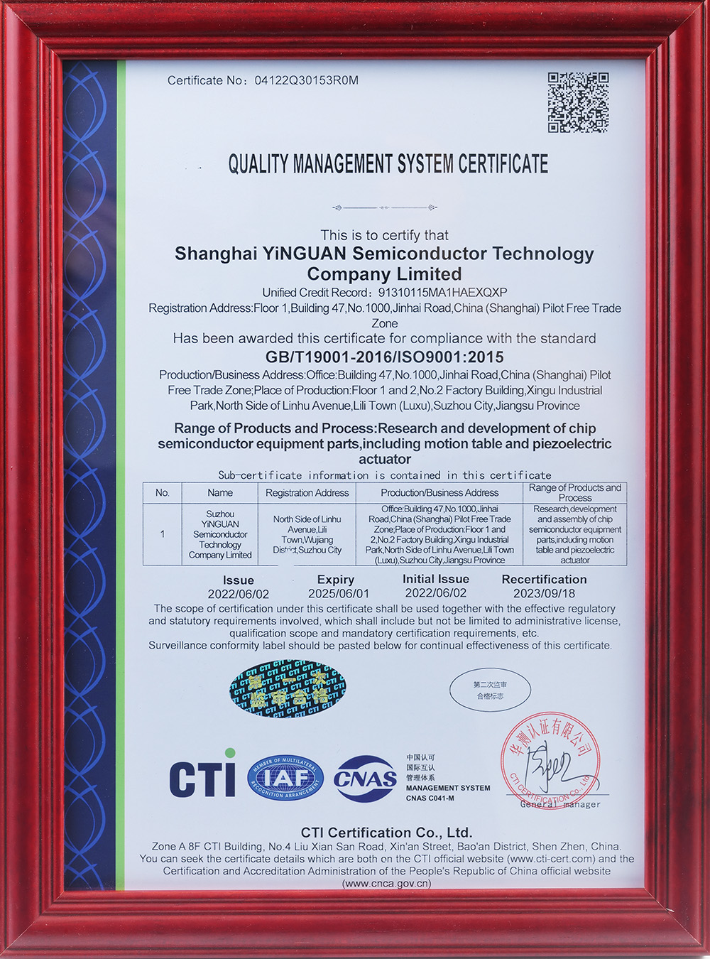 QUALITY MANAGEMENT SYSTEM CERTIFICATE